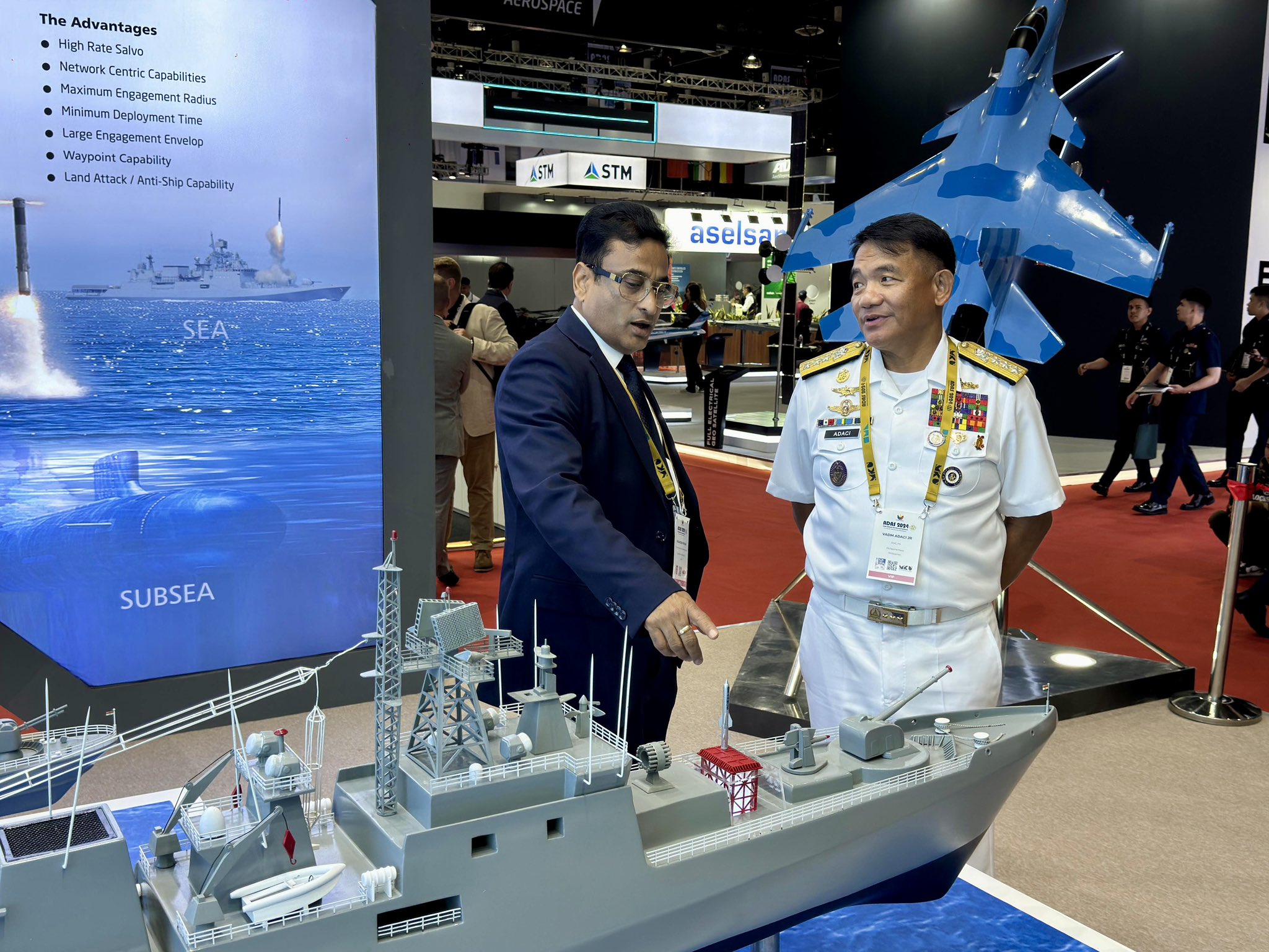 Chief of Philippine Navy at the BrahMos pavilion during the inaugural day of ADAS 2024