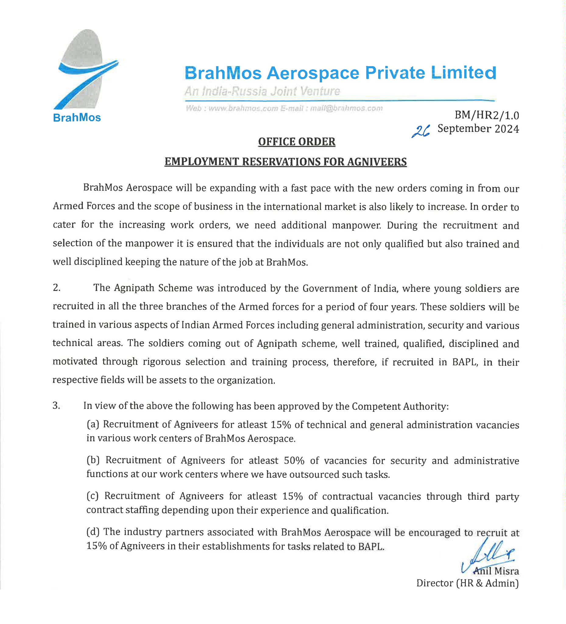 BrahMos announces its new policy guidelines to provide reservation to Agniveers