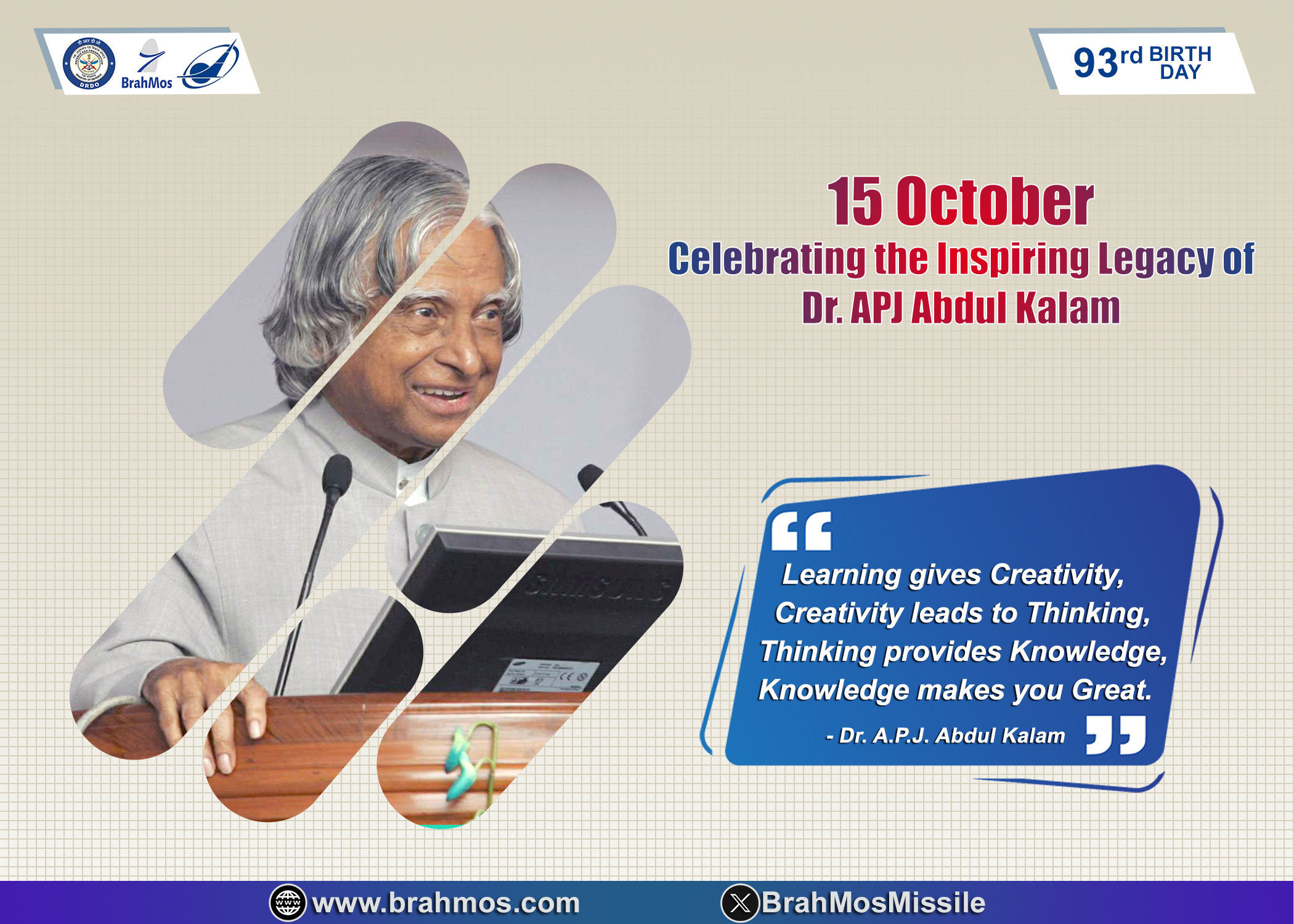 BrahMos pays rich tributes to Dr. APJ Abdul Kalam on his 93rd Birth Anniversary